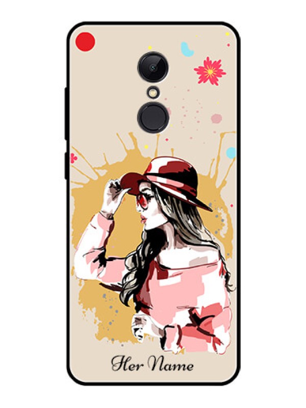Custom Xiaomi Redmi 5 Photo Printing on Glass Case - Women with pink hat Design