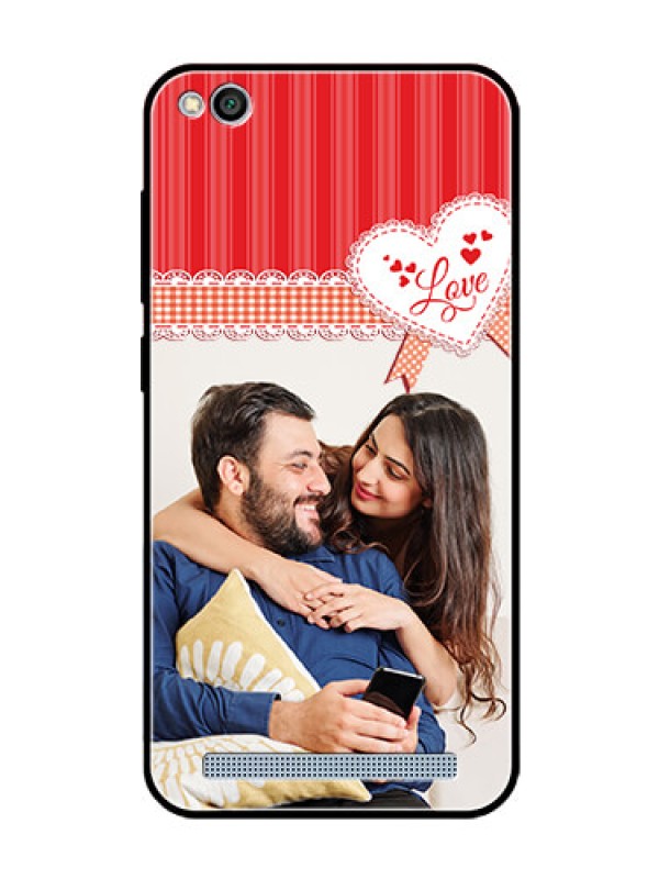 Custom Redmi 5A Custom Glass Mobile Case  - Red Love Pattern Design