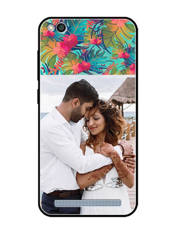 Custom Redmi 5A Photo Printing on Glass Case  - Watercolor Floral Design