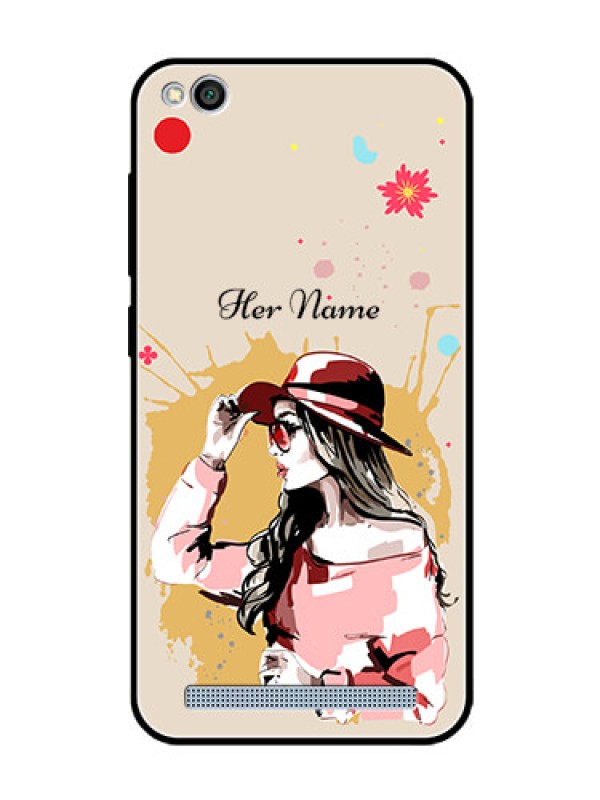 Custom Xiaomi Redmi 5A Photo Printing on Glass Case - Women with pink hat Design