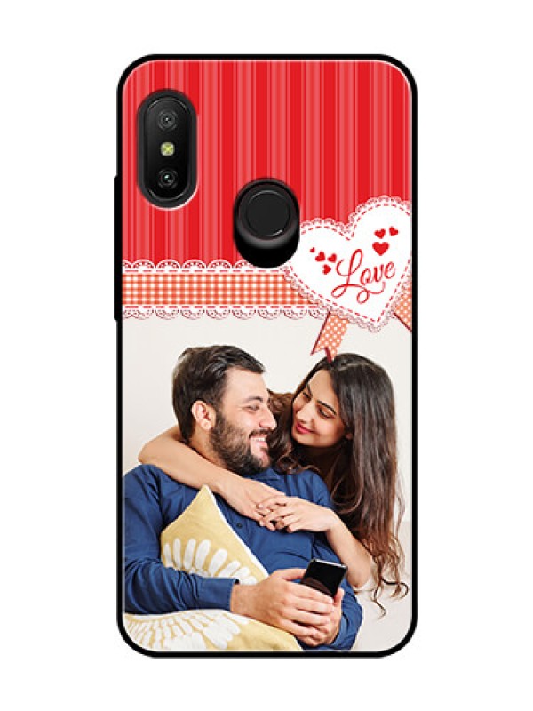 Custom Redmi 6 Pro Custom Glass Mobile Case  - Red Love Pattern Design