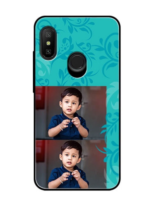 Custom Redmi 6 Pro Personalized Glass Phone Case  - with Photo and Green Floral Design 