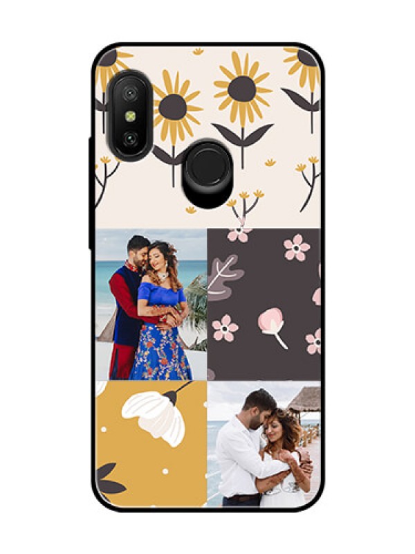 Custom Redmi 6 Pro Photo Printing on Glass Case  - 3 Images with Floral Design