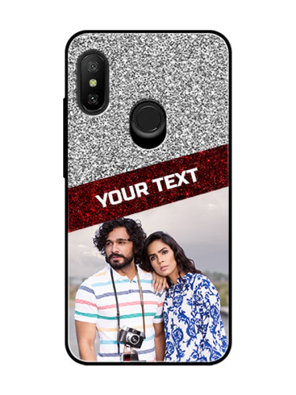 Custom Redmi 6 Pro Personalized Glass Phone Case  - Image Holder with Glitter Strip Design