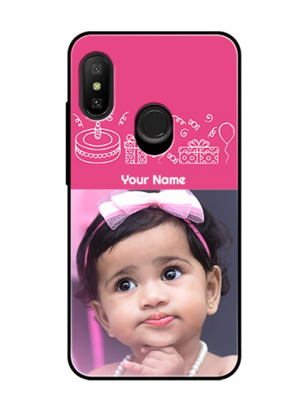 Custom Redmi 6 Pro Photo Printing on Glass Case  - with Birthday Line Art Design