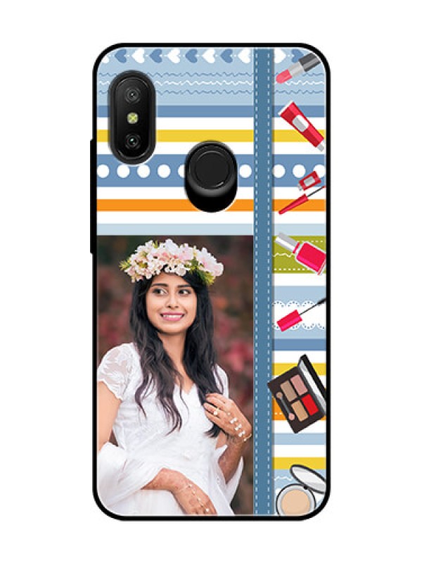 Custom Redmi 6 Pro Personalized Glass Phone Case  - Makeup Icons Design