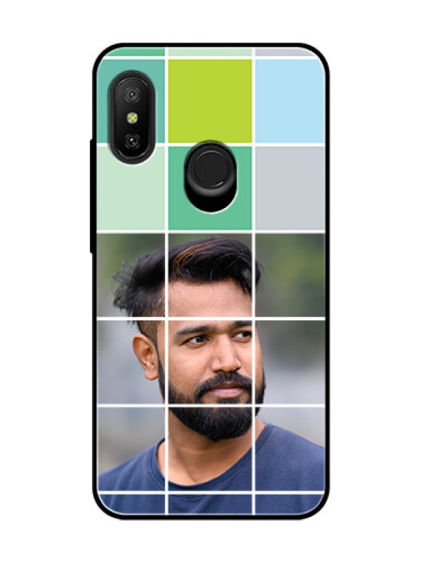 Custom Redmi 6 Pro Photo Printing on Glass Case  - with white box pattern 