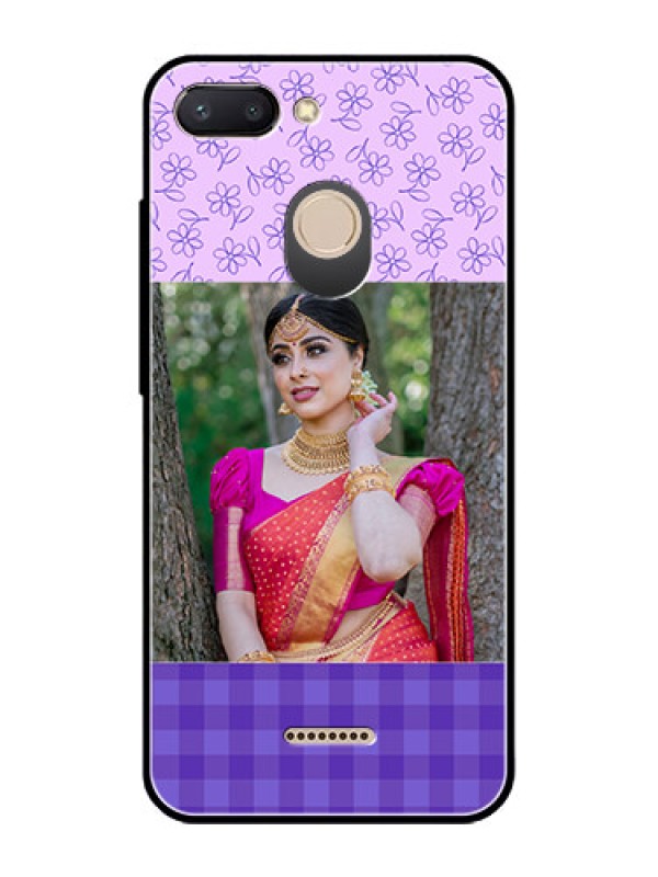 Custom Redmi 6 Custom Glass Phone Case  - Purple Floral Design