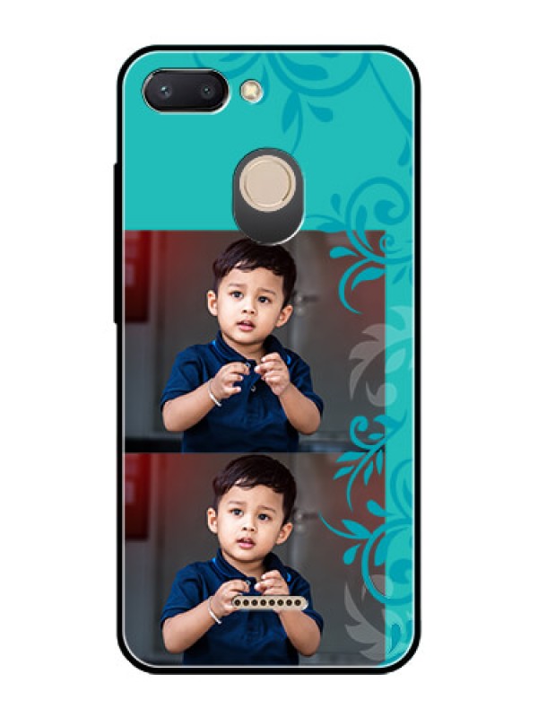Custom Redmi 6 Personalized Glass Phone Case  - with Photo and Green Floral Design 