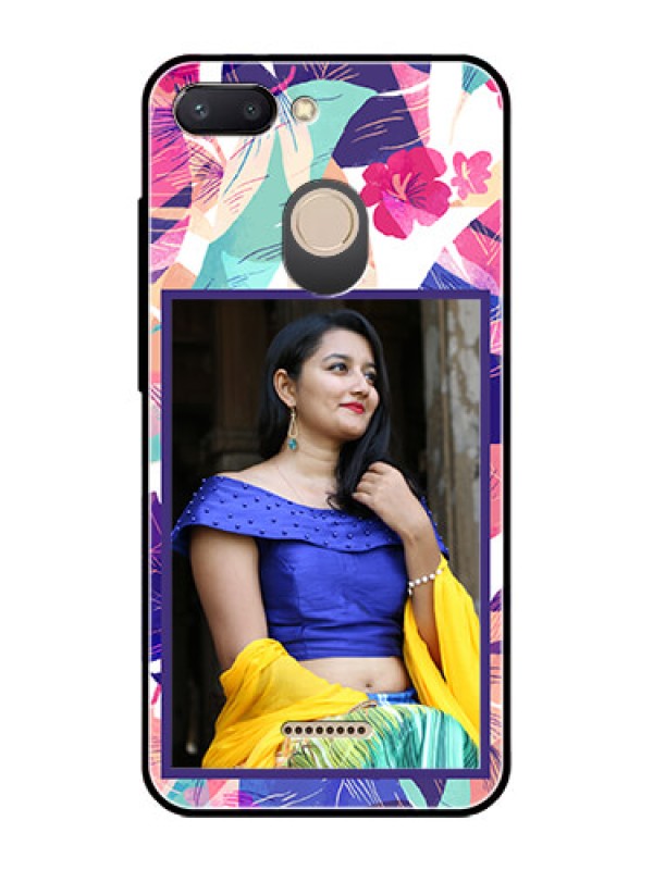 Custom Redmi 6 Custom Glass Mobile Case  - Abstract Floral Design