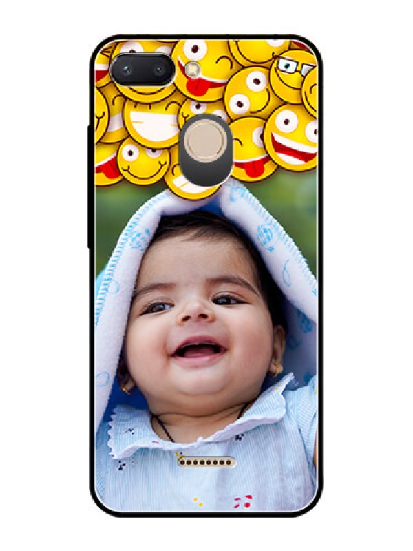 Custom Redmi 6 Custom Glass Mobile Case  - with Smiley Emoji Design