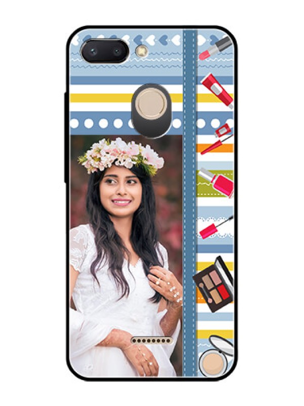 Custom Redmi 6 Personalized Glass Phone Case  - Makeup Icons Design