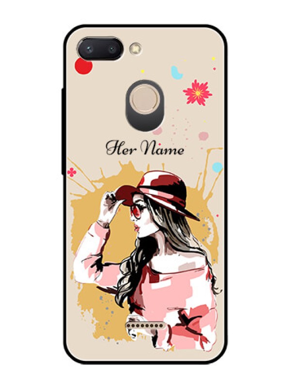 Custom Xiaomi Redmi 6 Photo Printing on Glass Case - Women with pink hat Design