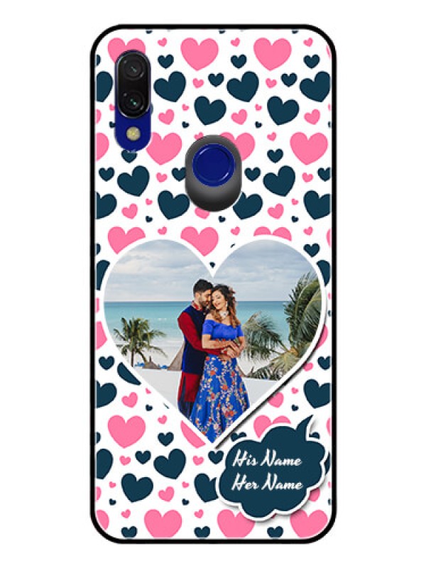 Custom Redmi 7 Custom Glass Phone Case  - Pink & Blue Heart Design