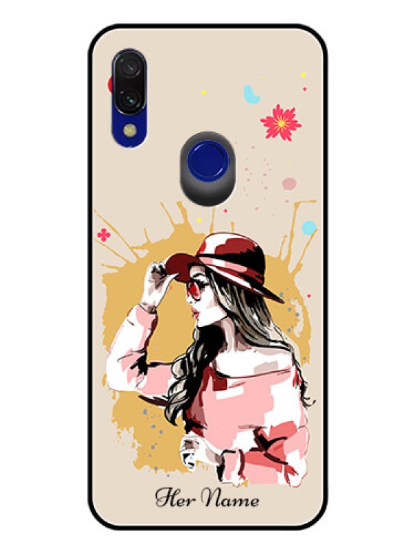 Custom Xiaomi Redmi 7 Photo Printing on Glass Case - Women with pink hat Design