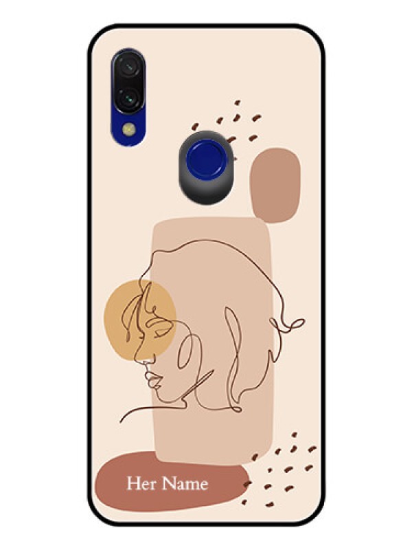 Custom Xiaomi Redmi 7 Photo Printing on Glass Case - Calm Woman line art Design