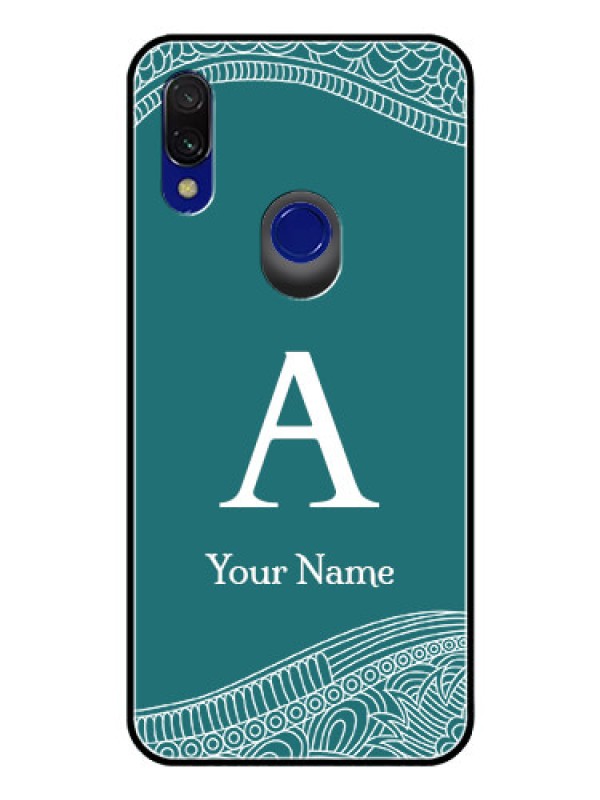 Custom Xiaomi Redmi 7 Personalized Glass Phone Case - line art pattern with custom name Design