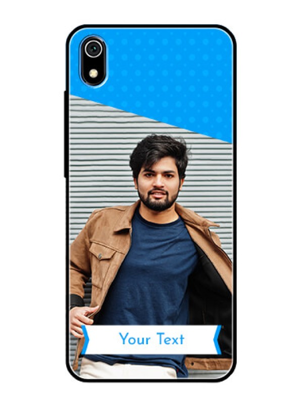 Custom Redmi 7A Photo Printing on Glass Case  - Simple Blue Color Design