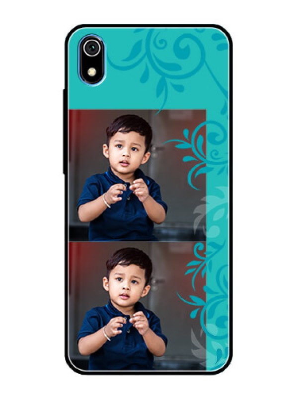 Custom Redmi 7A Personalized Glass Phone Case  - with Photo and Green Floral Design 