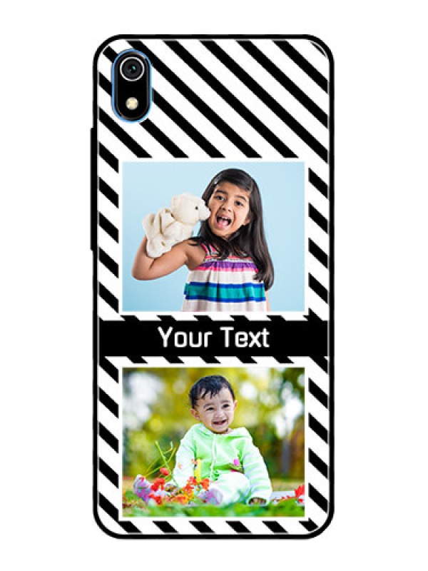 Custom Redmi 7A Photo Printing on Glass Case  - Black And White Stripes Design