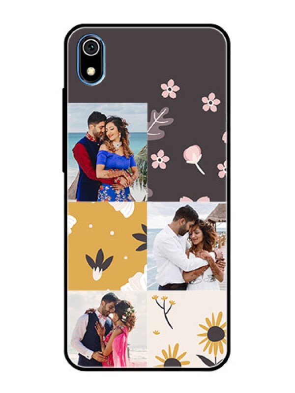Custom Redmi 7A Photo Printing on Glass Case  - 3 Images with Floral Design