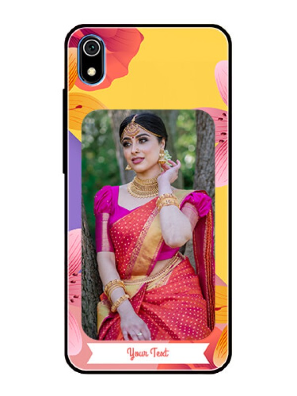 Custom Redmi 7A Custom Glass Mobile Case  - 3 Image With Vintage Floral Design