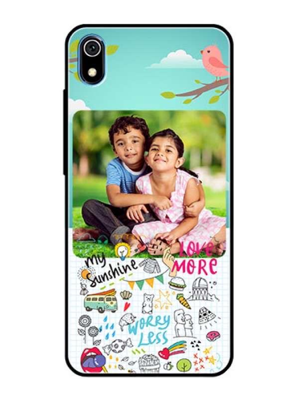 Custom Redmi 7A Photo Printing on Glass Case  - Doodle love Design