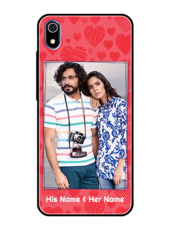 Custom Redmi 7A Photo Printing on Glass Case  - with Red Heart Symbols Design
