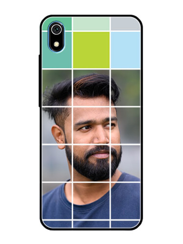Custom Redmi 7A Photo Printing on Glass Case  - with white box pattern 