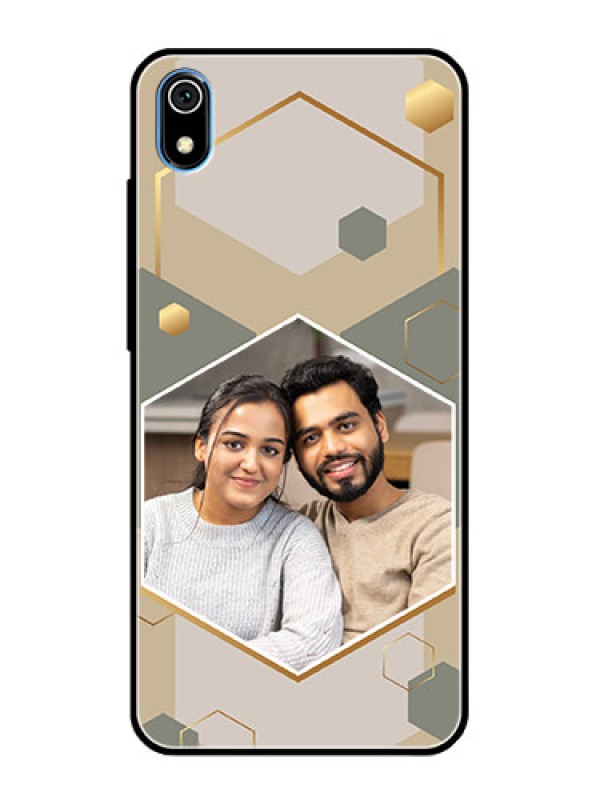 Custom Xiaomi Redmi 7A Photo Printing on Glass Case - Stylish Hexagon Pattern Design
