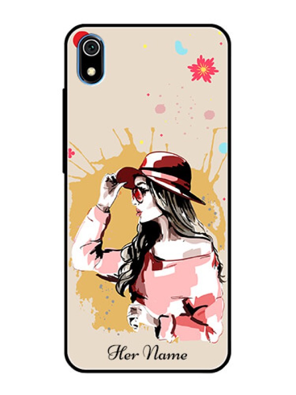 Custom Xiaomi Redmi 7A Photo Printing on Glass Case - Women with pink hat Design