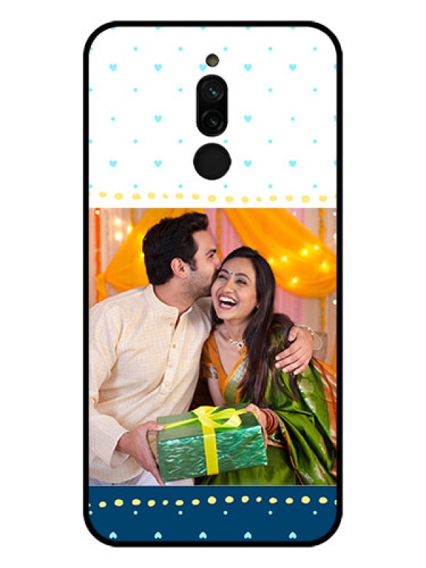 Custom Xiaomi Redmi 8 Personalized Glass Phone Case - White and Blue Abstract Design