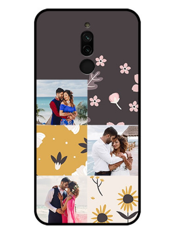 Custom Xiaomi Redmi 8 Photo Printing on Glass Case - 3 Images with Floral Design