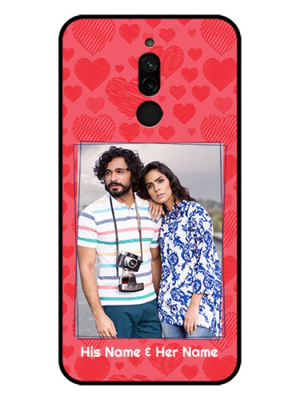 Custom Xiaomi Redmi 8 Photo Printing on Glass Case - with Red Heart Symbols Design