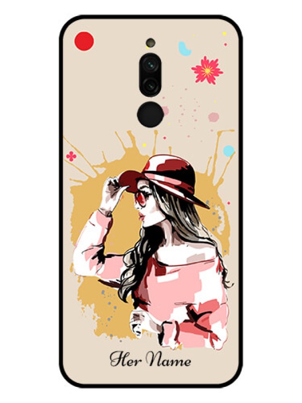 Custom Xiaomi Redmi 8 Photo Printing on Glass Case - Women with pink hat Design