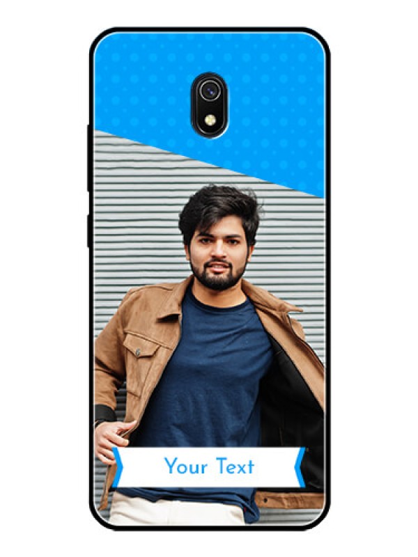 Custom Redmi 8A Photo Printing on Glass Case  - Simple Blue Color Design
