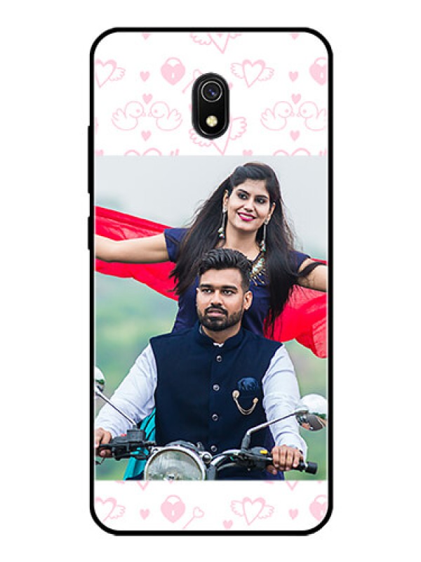 Custom Redmi 8A Custom Glass Mobile Case  - Pink Flying Heart Design