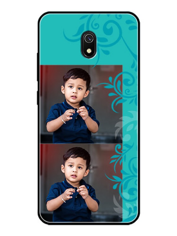 Custom Redmi 8A Personalized Glass Phone Case  - with Photo and Green Floral Design 