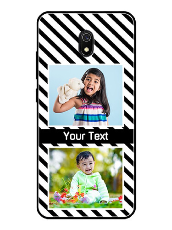 Custom Redmi 8A Photo Printing on Glass Case  - Black And White Stripes Design