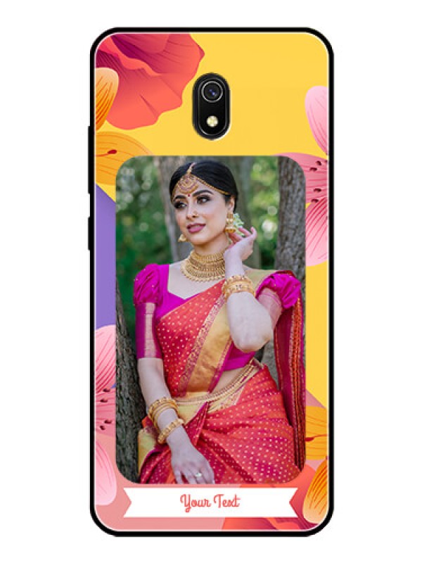 Custom Redmi 8A Custom Glass Mobile Case  - 3 Image With Vintage Floral Design