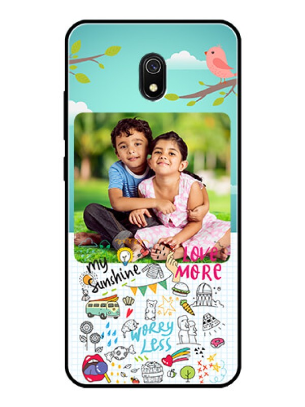 Custom Redmi 8A Photo Printing on Glass Case  - Doodle love Design
