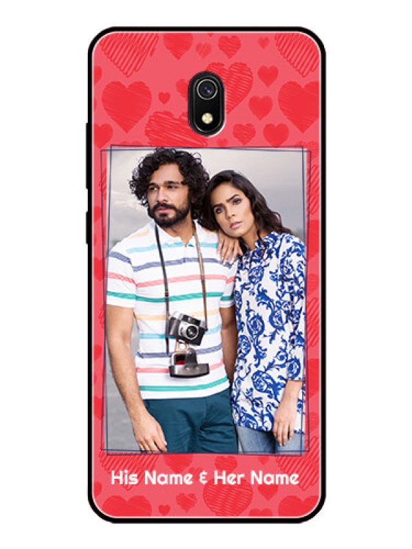 Custom Redmi 8A Photo Printing on Glass Case  - with Red Heart Symbols Design