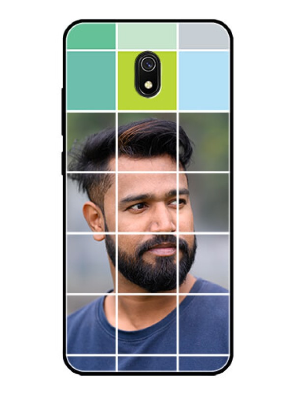 Custom Redmi 8A Photo Printing on Glass Case  - with white box pattern 