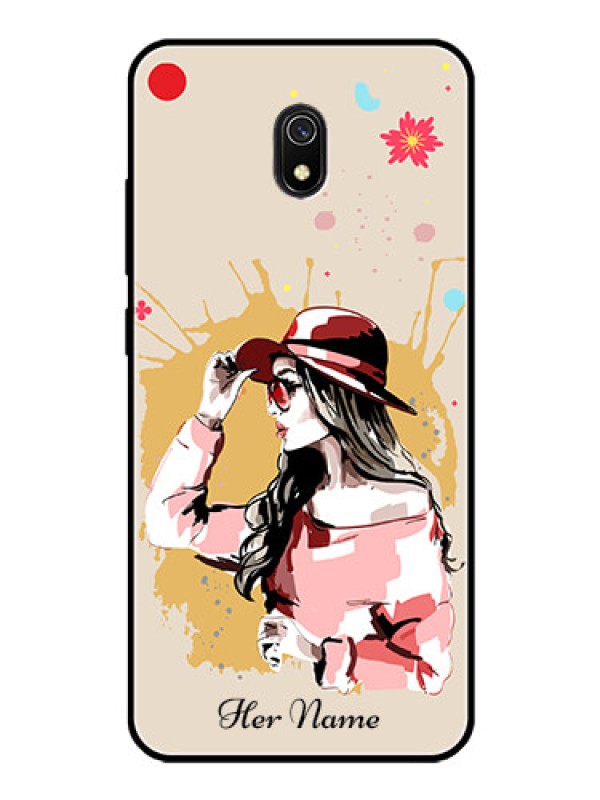Custom Xiaomi Redmi 8A Photo Printing on Glass Case - Women with pink hat Design