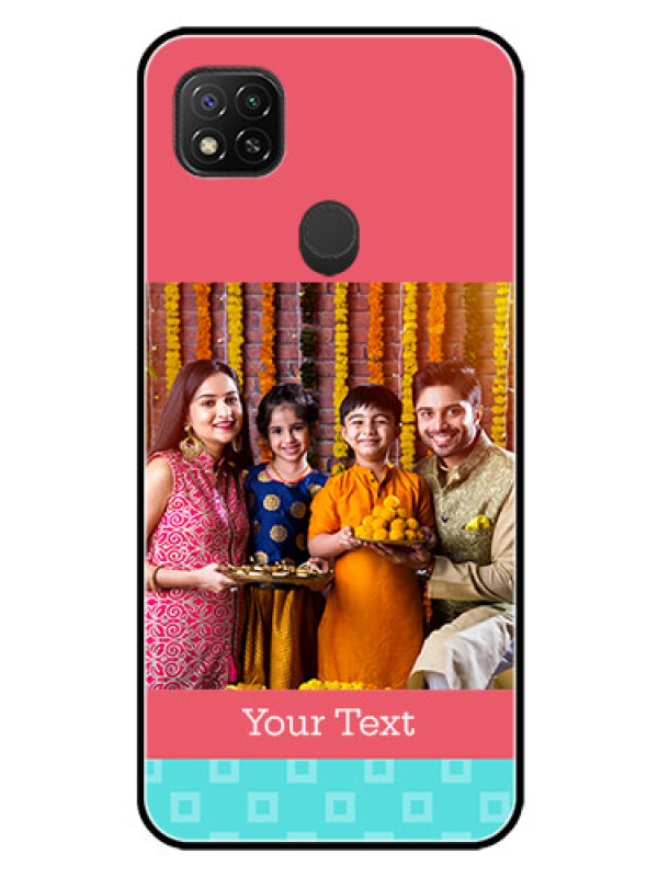 Custom Redmi 9 Activ Personalized Glass Phone Case  - Peach & Blue Color Design