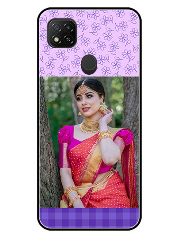 Custom Redmi 9 Activ Custom Glass Phone Case  - Purple Floral Design
