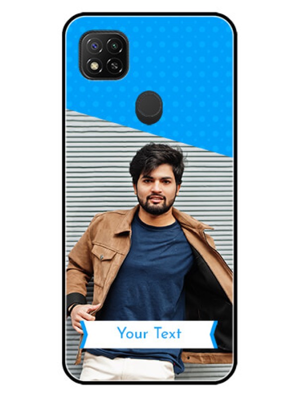 Custom Redmi 9 Activ Photo Printing on Glass Case  - Simple Blue Color Design