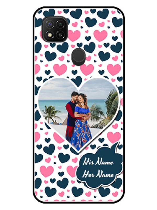 Custom Redmi 9 Activ Custom Glass Phone Case  - Pink & Blue Heart Design