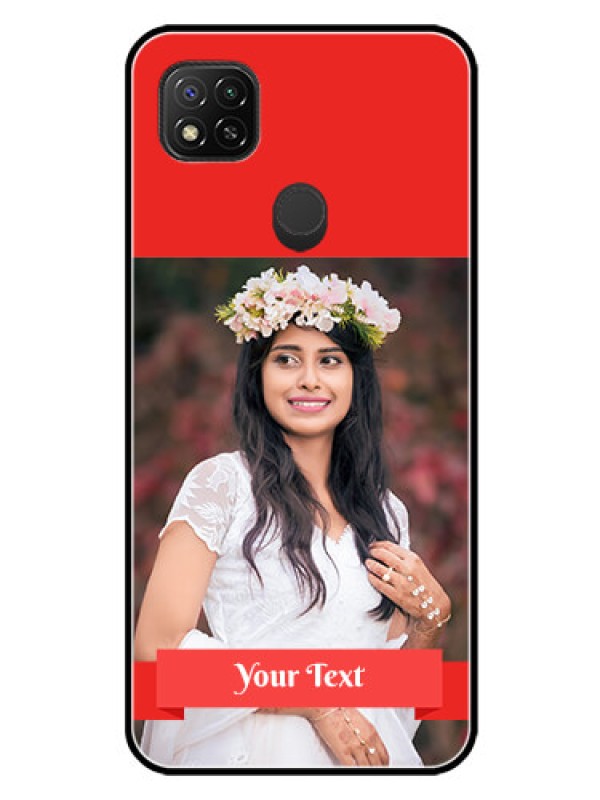 Custom Redmi 9 Activ Custom Glass Phone Case  - Simple Red Color Design