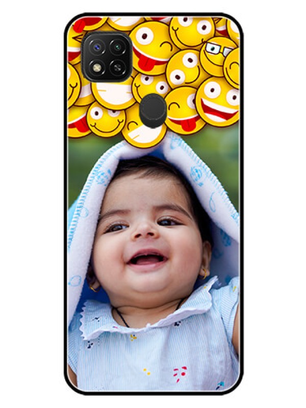 Custom Redmi 9 Activ Custom Glass Mobile Case  - with Smiley Emoji Design